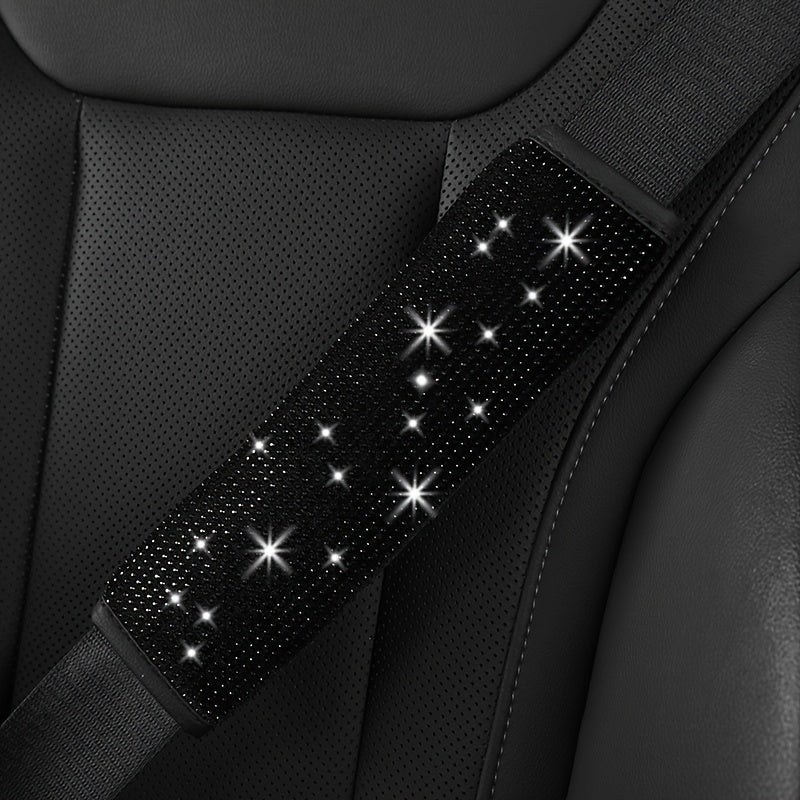 2pack Car Setting Seat Belt Protector Leather Bag Edge Shoulder Protector Car Interior Full Of Artificial Diamonds Modified Decoration Supplies