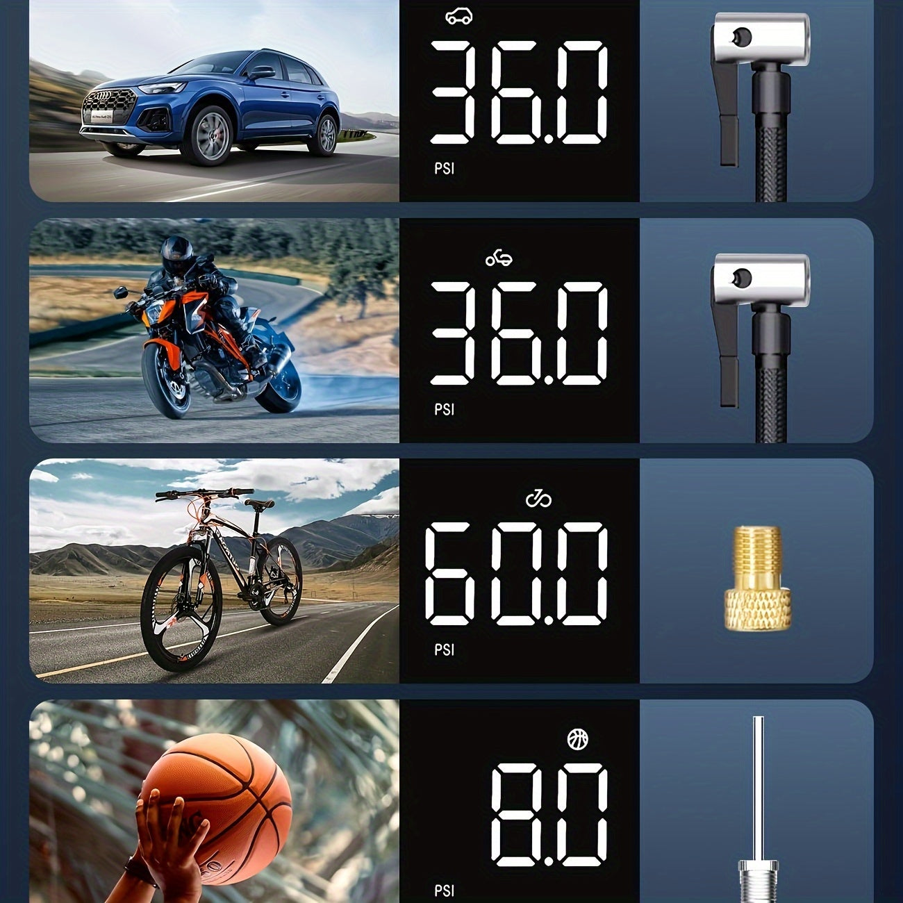 Tire Inflator Portable Air Compressor, 12V DC Auto Air Pump for Car Tires, 150PSI Electric Tire Pump with Digital Pressure Gauge, LED Light for Car Motorcycle Bike Ball, Car Accessories, for DC only.