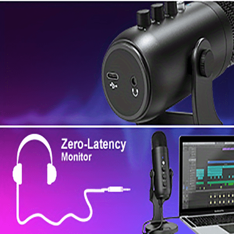 USB Microphone, Condenser Computer PC Mic, Plug&Play Gaming Microphones For PS 4&5.Headphone Output&Volume Control, Mic Gain Control, Mute Button For Vocal, For YouTube Podcast On Mac&WindowsBlack