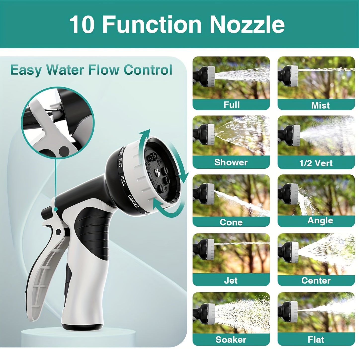 50ft Garden Hose Metal, Stainless Steel Water Hose Heavy Duty, with 10 Function Nozzle, 3/4" Universal Connectors, Flexible, Leak-Proof, Garden Hoses for Yard/Outdoors