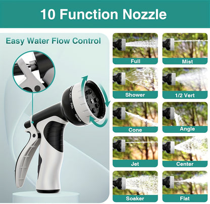 50ft Garden Hose Metal, Stainless Steel Water Hose Heavy Duty, with 10 Function Nozzle, 3/4" Universal Connectors, Flexible, Leak-Proof, Garden Hoses for Yard/Outdoors