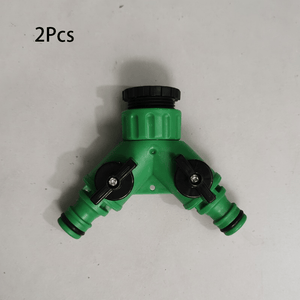2Pcs 2-Way Plastic Garden Hose Y Connector With On/ Off Valves, 1/ 2" & 3/ 4" Female Thread Tap Adapter, Quick Joint Kit, Water Splitter Accessory, Green