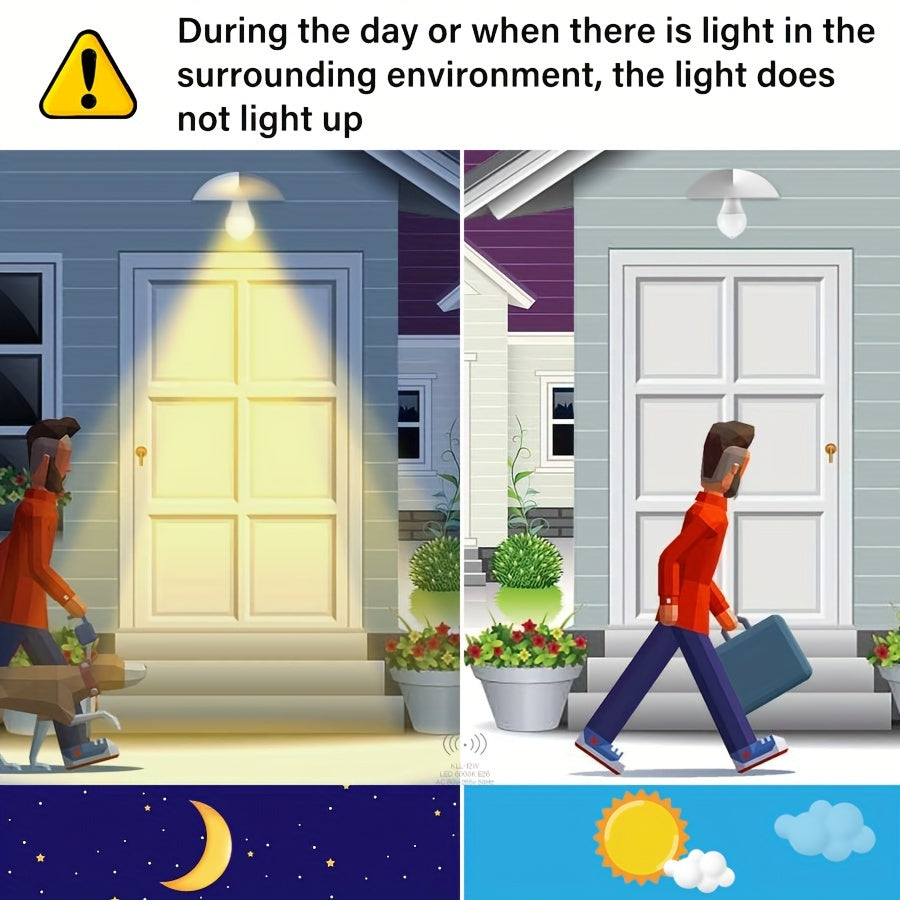 Energetic Motion Sensor Light Bulb, 9W(60 Watt Equivalent), Indoor/Outdoor Automatic Activated by Motion, A19, E26, 6000K Dusk to Dawn Security Bulbs for Entrance, Porch, Stairs, Hallway, 1 Pack