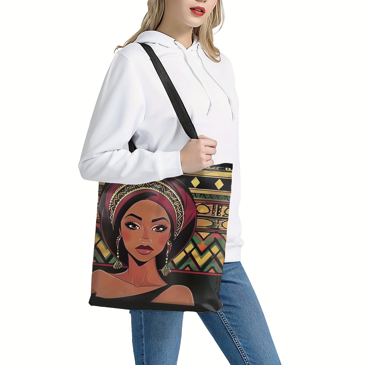 Vibrant African Print Women'S Shoulder Bag - Spacious & Durable, Ideal For Beach, Shopping & Groceries - Leak-Proof Polyester Tote With Wrist Strap, Perfect Gift For Her