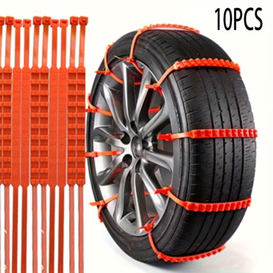 10pcs Set of Men'S Car Accessories PE Snow Chains, Quick 2-Second Disassembly, Emergency Anti-Skid Chains for Cars And Motorcycles, Strong Grip for Winter And Off-Road Traction - Easy to Install, Anti-Skid, Wear-Resistant And