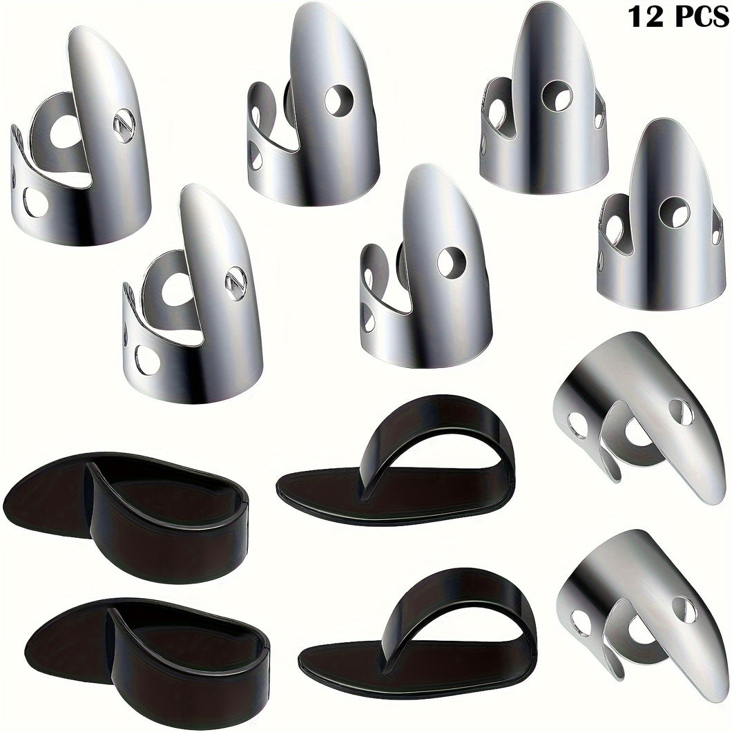 [12 Pieces Adjustable Steel Picks] 12 Pieces Steel Finger Picks Set, Including Stainless Steel Finger Picks And Thumb Picks, Metal Finger Picks Adjustable Bass Finger Picks For Guitar, Banjos And Other Instruments