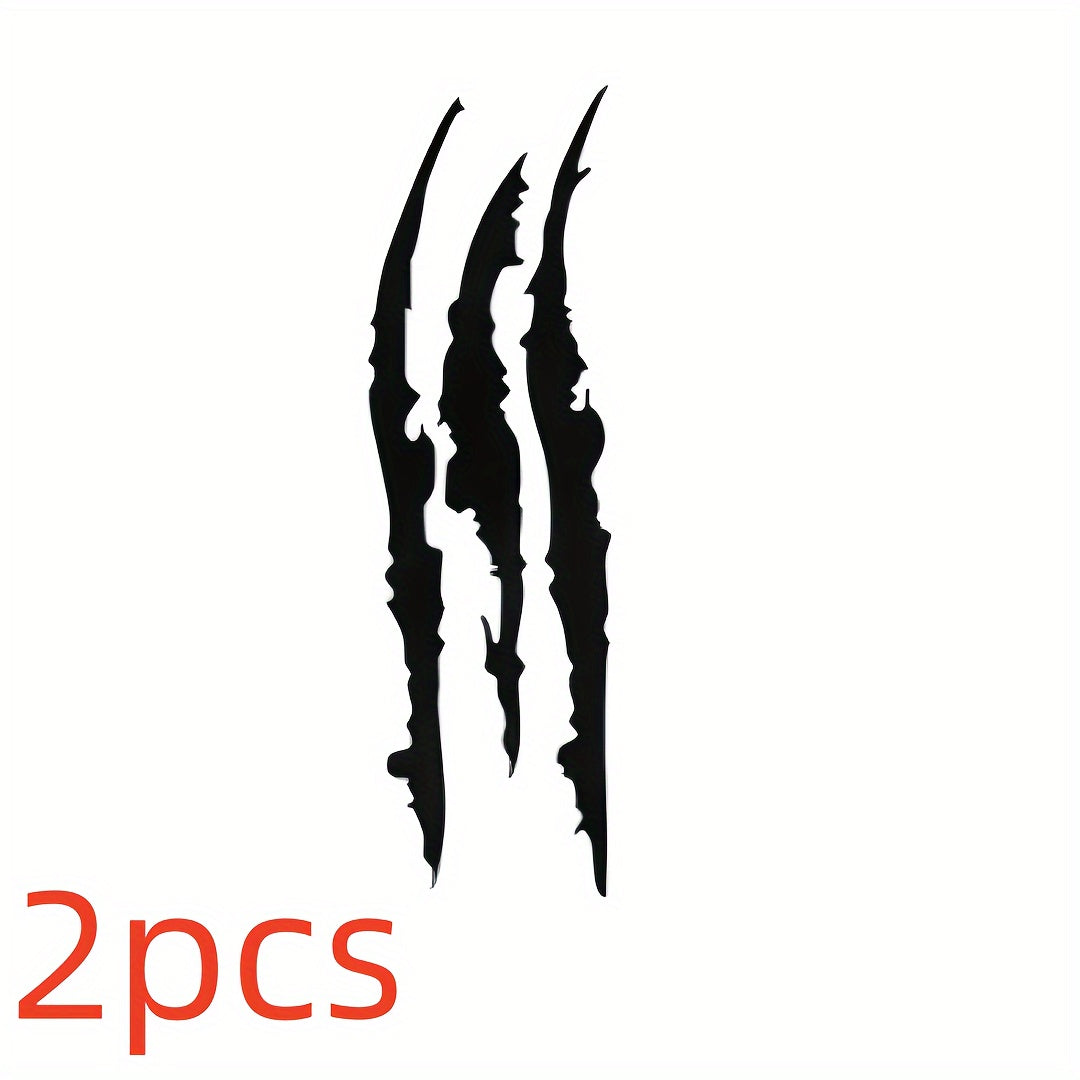 Vinyl Horror Claw Car Decals 2-Pack, Geometric Self-Adhesive Scratch Stickers for Vehicles - Glossy Finish, Horror Themed Embellishment, Half-Moon Shape, Suitable for Car Windows, Body, Motorcycles, Halloween Decor