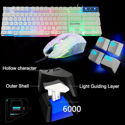 Rainbow LED Illuminated Gaming Keyboard Set - Keyboard & Mouse Combos with 104 Keys, 2400DPI 6-Button Optical Mouse, and 3.5mm Wired Headset with Mic, Plus RGB Computer Speaker for PS4, Xbox, PC, and Laptop