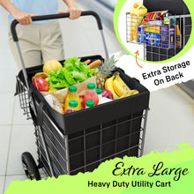 Load image into Gallery viewer, Extra Large Shopping Cart w/ 360 Swivel Wheels &amp; Waterproof Basket Liner for Groceries, Shopping Laundry - Foldable Collapsible &amp; Lightweight - Extra Large Heavy Duty Utility Cart
