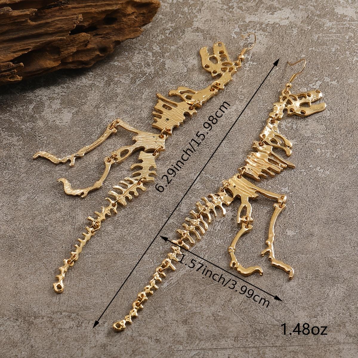 Unique Dinosaur Skeleton Drop Earrings - Vintage-Inspired, Golden Ancient Silver Color, Creative Design, Dangle Earrings for Women, Statement Jewelry, Fashion Accessories