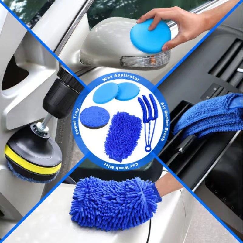 26Pcs Car Detailing Brush Set, Car Detailing Kit, Car Drill Brush/Wheel Brushes/Air Vent Brush/Buffing Sponge Pads Kit/Washing Mitt/Cleaning Cloth