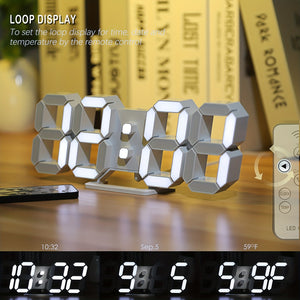 KOMUGI 9.7" Digital LED Wall Clock with Remote Control - USB Powered, Auto Dimmable, Alarm, Large Display for Bedroom & Living Room, Living Room Decor | Cubeshaped Design | Durable LED Numerals, Clock for Living Room