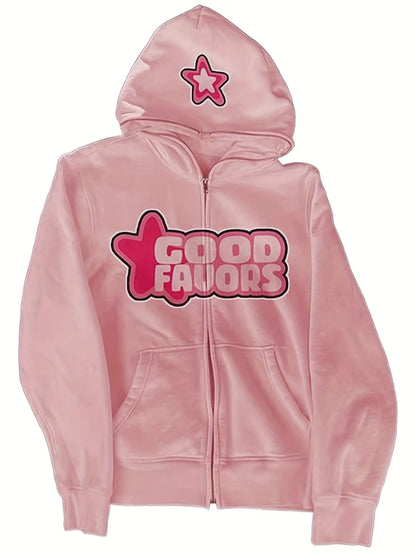 Trendy Womens Letter Print Hoodie - Full Zipper, Long Sleeve Casual Sweatshirt with Comfortable Pockets - Relaxed Fit, Soft & Stylish Womens Clothing