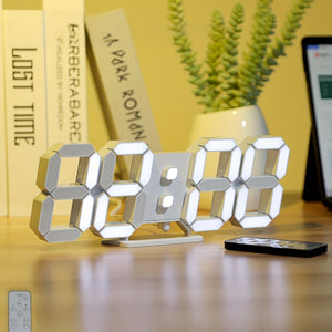 KOMUGI 9.7" Digital LED Wall Clock with Remote Control - USB Powered, Auto Dimmable, Alarm, Large Display for Bedroom & Living Room, Living Room Decor | Cubeshaped Design | Durable LED Numerals, Clock for Living Room