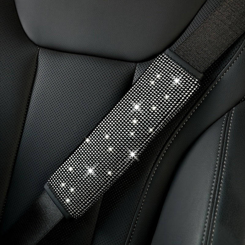 2pack Car Setting Seat Belt Protector Leather Bag Edge Shoulder Protector Car Interior Full Of Artificial Diamonds Modified Decoration Supplies
