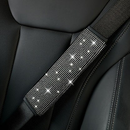 2pack Car Setting Seat Belt Protector Leather Bag Edge Shoulder Protector Car Interior Full Of Artificial Diamonds Modified Decoration Supplies