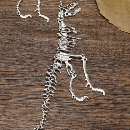 Unique Dinosaur Skeleton Drop Earrings - Vintage-Inspired, Golden Ancient Silver Color, Creative Design, Dangle Earrings for Women, Statement Jewelry, Fashion Accessories