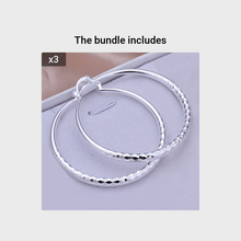 Load image into Gallery viewer, Silvery Big Textured Hoop Earrings Women&#39;s Jewelry Silver Plated Female Accessories 1Pair
