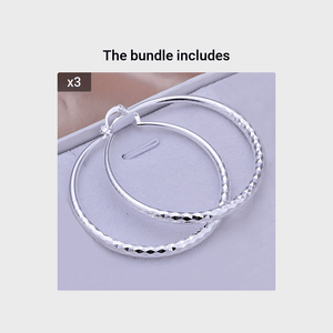 Silvery Big Textured Hoop Earrings Women's Jewelry Silver Plated Female Accessories 1Pair