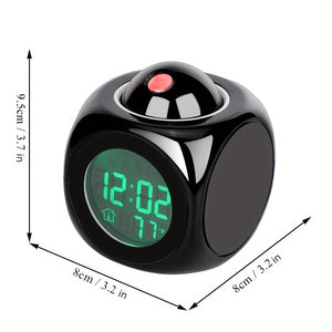 1pc Innovative LCD Projection Desk Clock - Talking Voice Prompt, Digital Alarm, Thermometer, Snooze Function, LED Display, Time Display, Compact Design - Battery Not Included