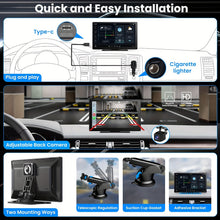 Load image into Gallery viewer, 9 Inch Portable Car Stereo, Wireless Car Touch Screen Android Auto With 2.5K Dash Cam, 1080P Backup Camera, Car Audio Receiver With Mirror Link/GPS Navigation/FM
