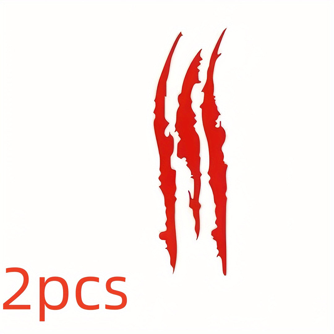 Vinyl Horror Claw Car Decals 2-Pack, Geometric Self-Adhesive Scratch Stickers for Vehicles - Glossy Finish, Horror Themed Embellishment, Half-Moon Shape, Suitable for Car Windows, Body, Motorcycles, Halloween Decor