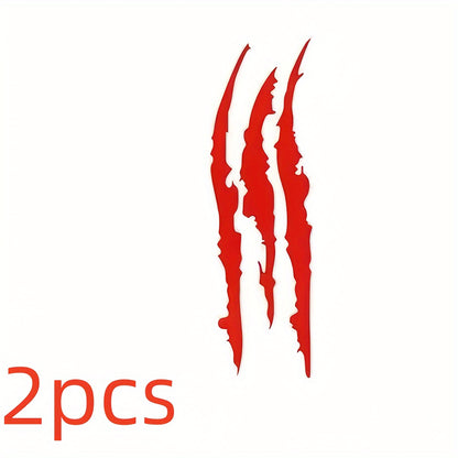 Vinyl Horror Claw Car Decals 2-Pack, Geometric Self-Adhesive Scratch Stickers for Vehicles - Glossy Finish, Horror Themed Embellishment, Half-Moon Shape, Suitable for Car Windows, Body, Motorcycles, Halloween Decor