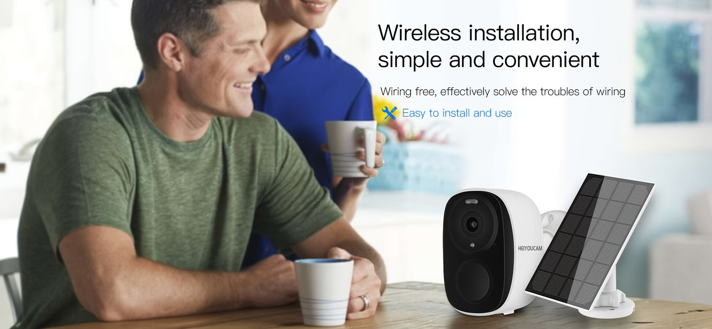 Security Camera Wireless Outdoor, 3MP Night Vision with Spotlight, Wire-Free Battery Solar Powered, Human Detection, with Solar Panel, PIR Human Detection, 2-Way Talk, IP65 Waterproof, SD Card/Cloud Storage, Security Cameras