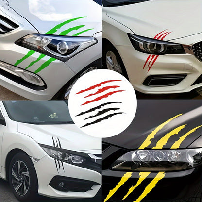 Vinyl Horror Claw Car Decals 2-Pack, Geometric Self-Adhesive Scratch Stickers for Vehicles - Glossy Finish, Horror Themed Embellishment, Half-Moon Shape, Suitable for Car Windows, Body, Motorcycles, Halloween Decor