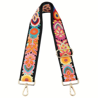 Embroidered Flower Wallet Strap Replacement Crossbody Bag for Handbag Women's Guitar Strap 2 Inch (Approx. 5.1cm) Adjustable Black, DIY Wallet Making
