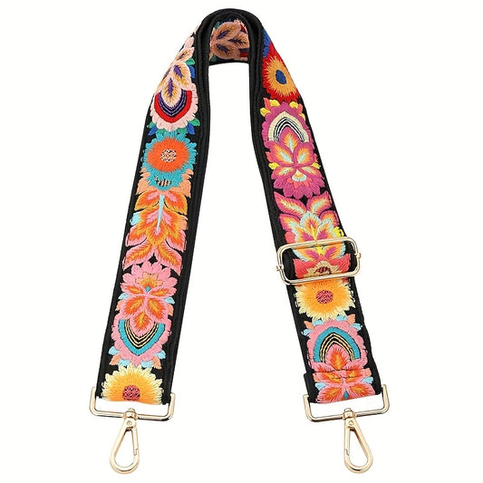 Embroidered Flower Wallet Strap Replacement Crossbody Bag for Handbag Women's Guitar Strap 2 Inch (Approx. 5.1cm) Adjustable Black, DIY Wallet Making