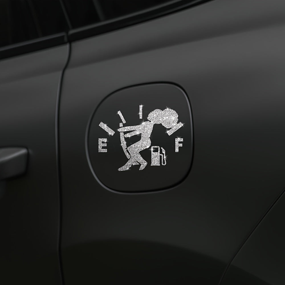 1pc Car Sticker Fuel Consumption Sticker Shiny Fuel Tank Cap Sticker Car Body Fuel Tank Cap Decorative Sticker Cartoon Reflective Personality Car Sticker