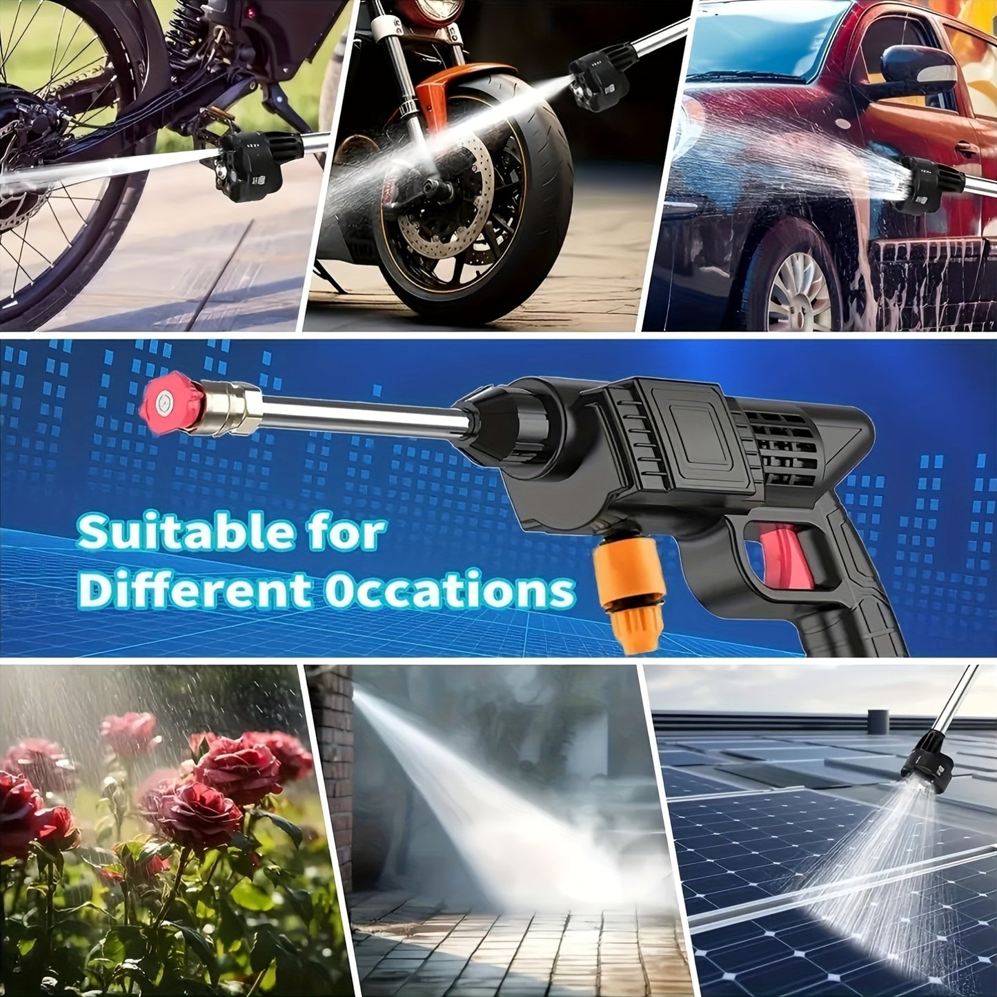 Portable Cordless Handheld High Pressure Car Wash Gun, 2 Rechargeable Battery Powered, Nozzle Stainless Steel Handheld Pressure Car Wash Gun Cleaning Kit For Car Detailing, Fencing, Floor Cleaning, Plants And More.