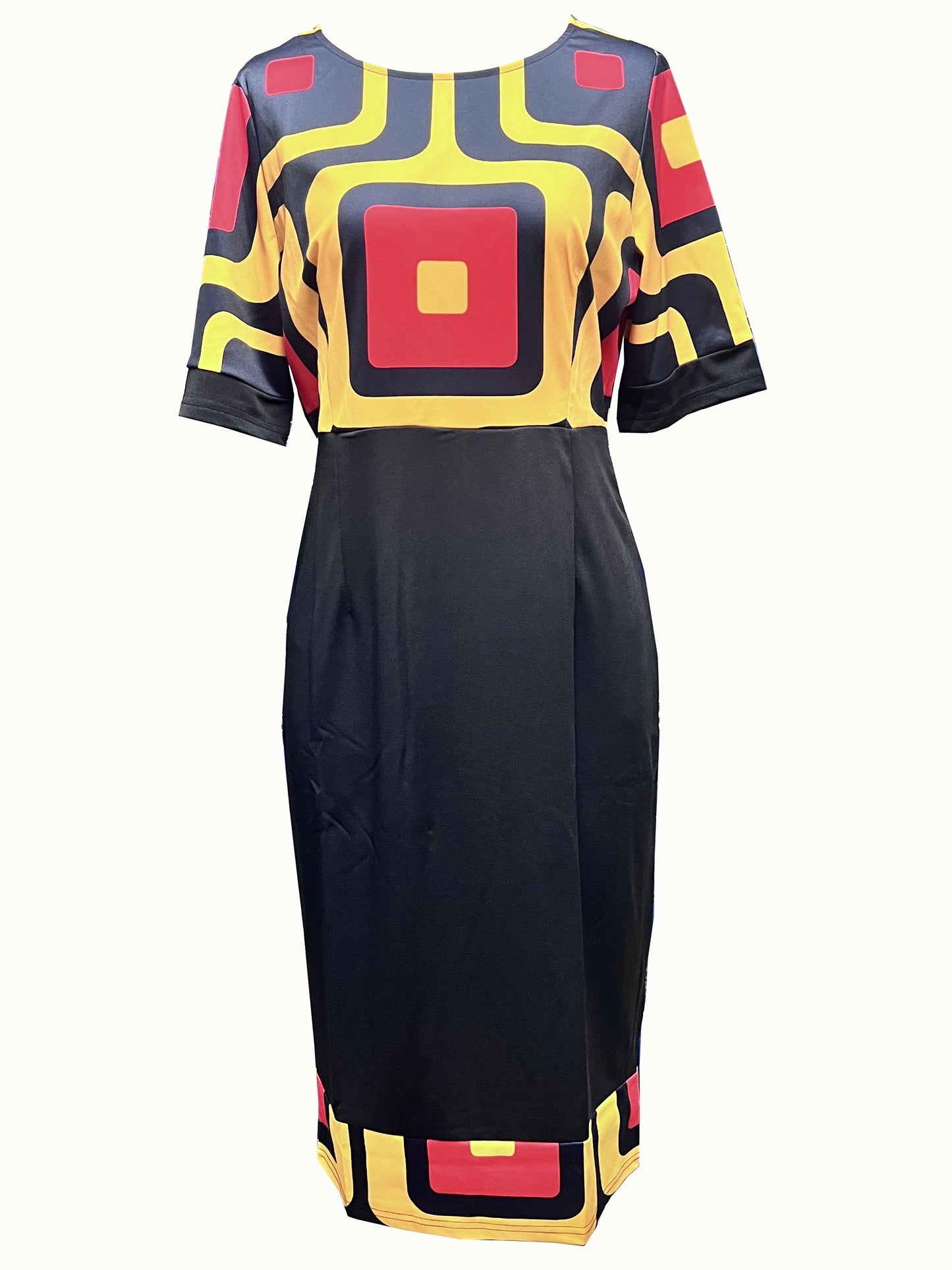 Chic Striped & Floral Print Bodycon Dress - Fashionable Figure-Hugging Style - Flattering Crew Neck & Short Sleeves - Perfect for Spring & Summer Wardrobe - Womens Clothing