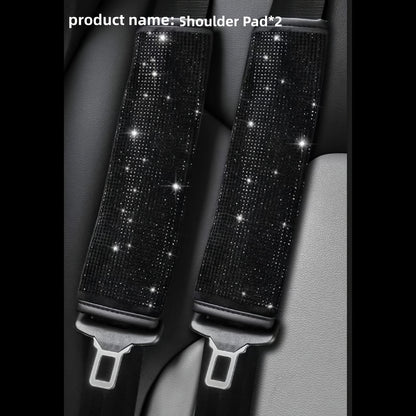 2pack Car Setting Seat Belt Protector Leather Bag Edge Shoulder Protector Car Interior Full Of Artificial Diamonds Modified Decoration Supplies