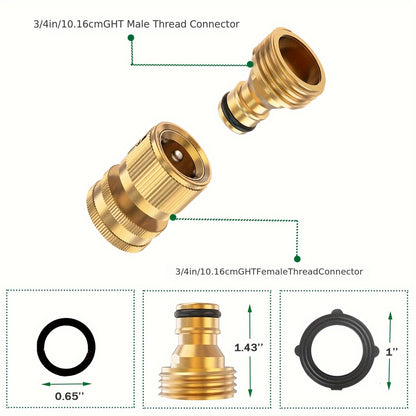 6 Sets, Garden Hose Quick Connector, Solid Brass 3/4 Inch GHT Thread Fitting No-Leak, Water Hose Female And Male Easy Connect