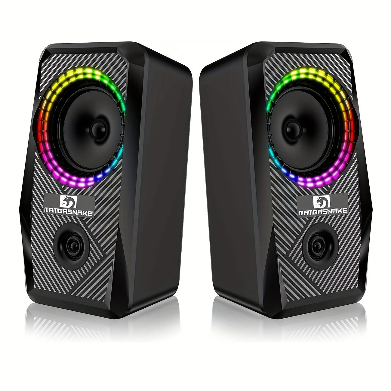 PC Computer Speakers, Wired Mini RGB Gaming Speakers For PC 2.0 USB Powered 3.5 Mm AUX, 6 RGB LED Backlit Modes Light Up, Multimedia Stereo For Desktop Laptop Phone Monitor, 10W
