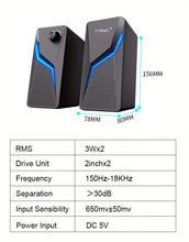 Load image into Gallery viewer, RGB Desktop Speakers, 2.0CH Stereo PC Computer Gaming Speakers 6W Multimedia Monitor Speakers, Volume Control, USB Powered with 3.5mm Cable
