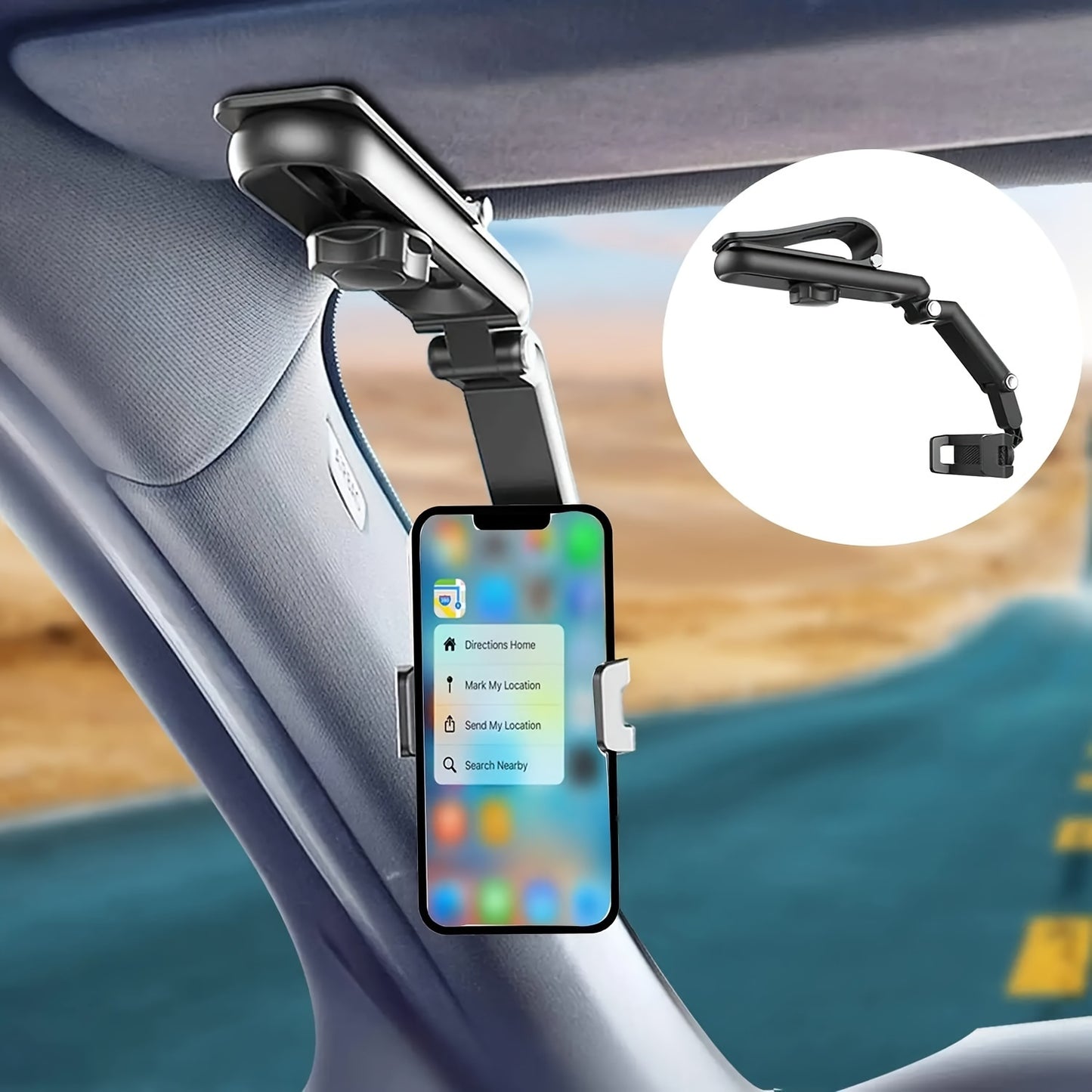 Universal 1080° Rotating Sun Visor Cellphone Car Holder - Multi-Functional Mobile Phone Mount for iPhone 7 Inch Support with Telephone Compatibility - Easy Installation and Adjustable Viewing Angle