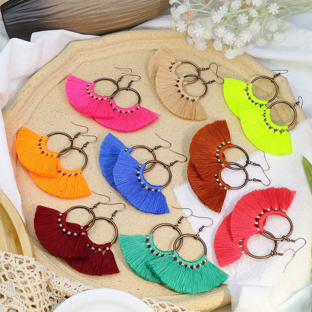 9 Pairs Boho Earrings Round Colorful Tassel Drop Earrings Charms Jewelry Gift Birthday Gifts For Women Wife Girls Her