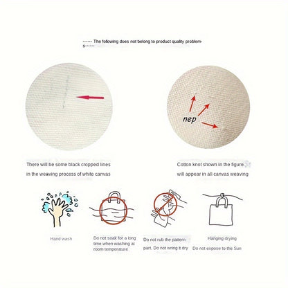 Canvas Tote Bag with Books and Wings Pattern, Machine Washable, No-Closure Shoulder Bag for School, Shopping, and Groceries