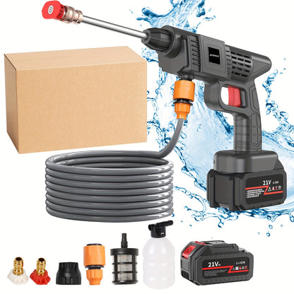 Portable Cordless Handheld High Pressure Car Wash Gun, 2 Rechargeable Battery Powered, Nozzle Stainless Steel Handheld Pressure Car Wash Gun Cleaning Kit For Car Detailing, Fencing, Floor Cleaning, Plants And More.