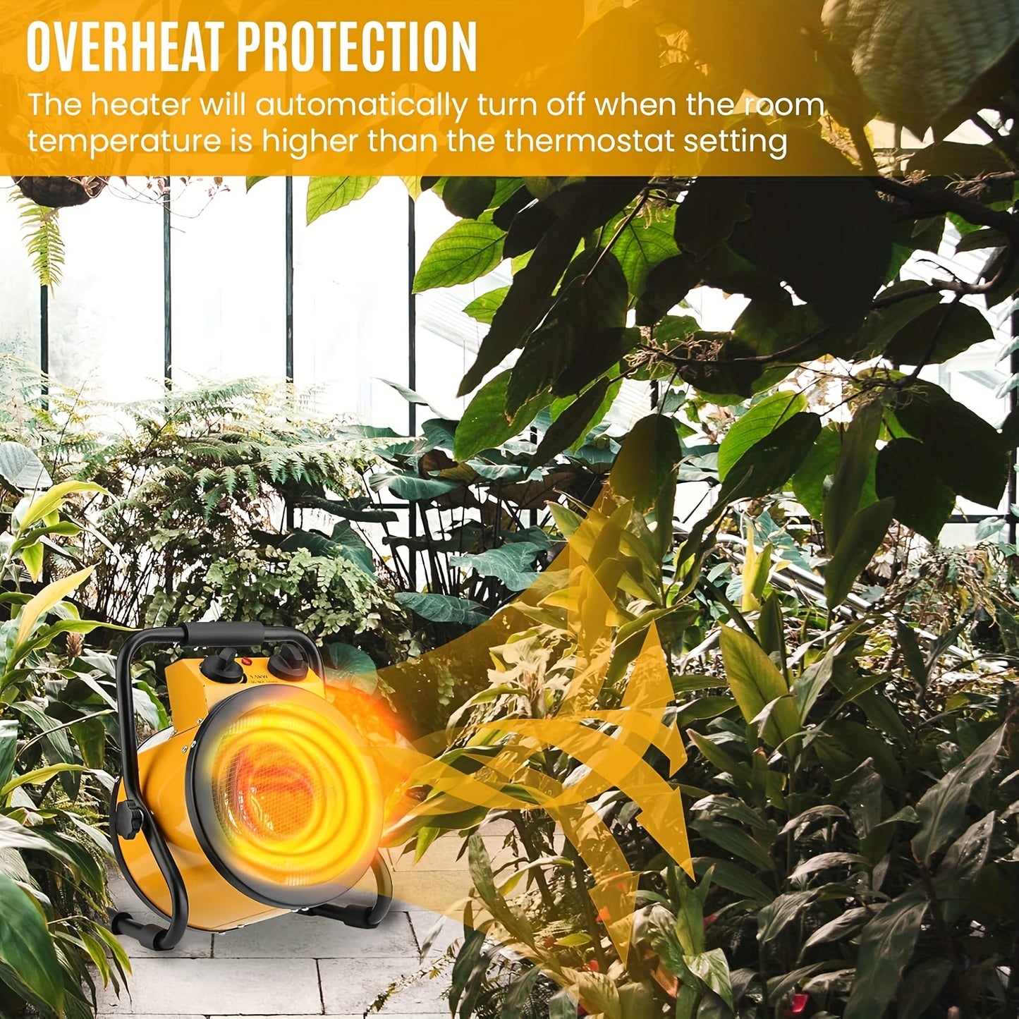 Greenhouse Heater With Digtal Thermostat, Electric Space Heaters For Grow Tent, Fast Heating, Overheat Protection, Portable Heater For Green House, Flower Room, Patio, Yellow