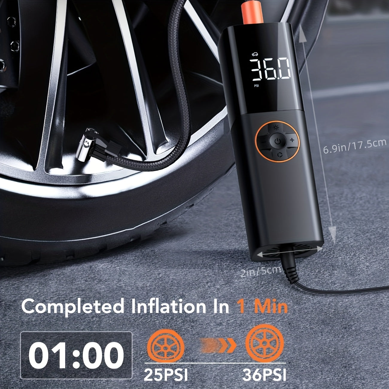 Tire Inflator Portable Air Compressor, 12V DC Auto Air Pump for Car Tires, 150PSI Electric Tire Pump with Digital Pressure Gauge, LED Light for Car Motorcycle Bike Ball, Car Accessories, for DC only.