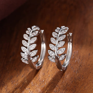 Leaf-Shaped Hoop Huggie Earrings Inlaid zirconia 18K Gold Plated Holiday Jewelry For Women Girls 1Pair