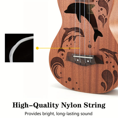 Amdini 21 inch Soprano Ukulele Sapele Small Hawaiian Guitar Set with Case Strap Tuner Picks Nylon Strings Primary Tutorial