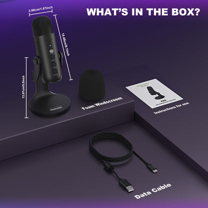 USB Microphone, Condenser Computer PC Mic, Plug&Play Gaming Microphones For PS 4&5.Headphone Output&Volume Control, Mic Gain Control, Mute Button For Vocal, For YouTube Podcast On Mac&WindowsBlack