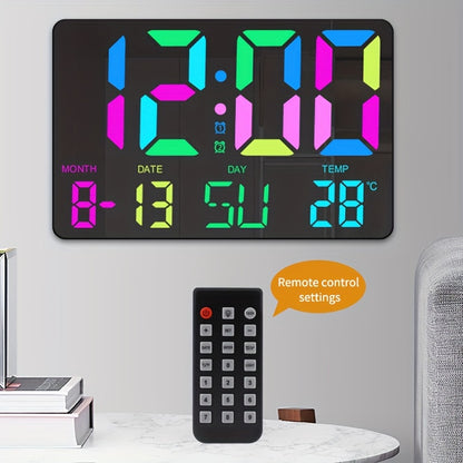 1pc Multifunctional RGB Colorful Digital Remote Control Wall Clock (clock And Remote Control With Button Battery)