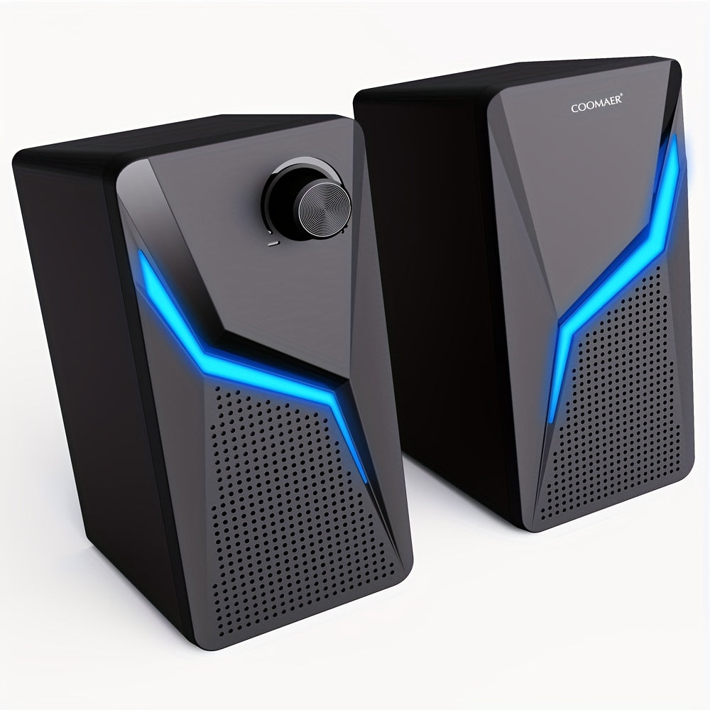 RGB Desktop Speakers, 2.0CH Stereo PC Computer Gaming Speakers 6W Multimedia Monitor Speakers, Volume Control, USB Powered with 3.5mm Cable