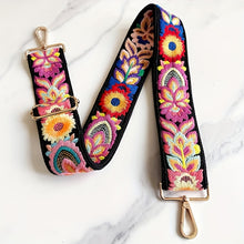 Load image into Gallery viewer, Embroidered Flower Wallet Strap Replacement Crossbody Bag for Handbag Women&#39;s Guitar Strap 2 Inch (Approx. 5.1cm) Adjustable Black, DIY Wallet Making
